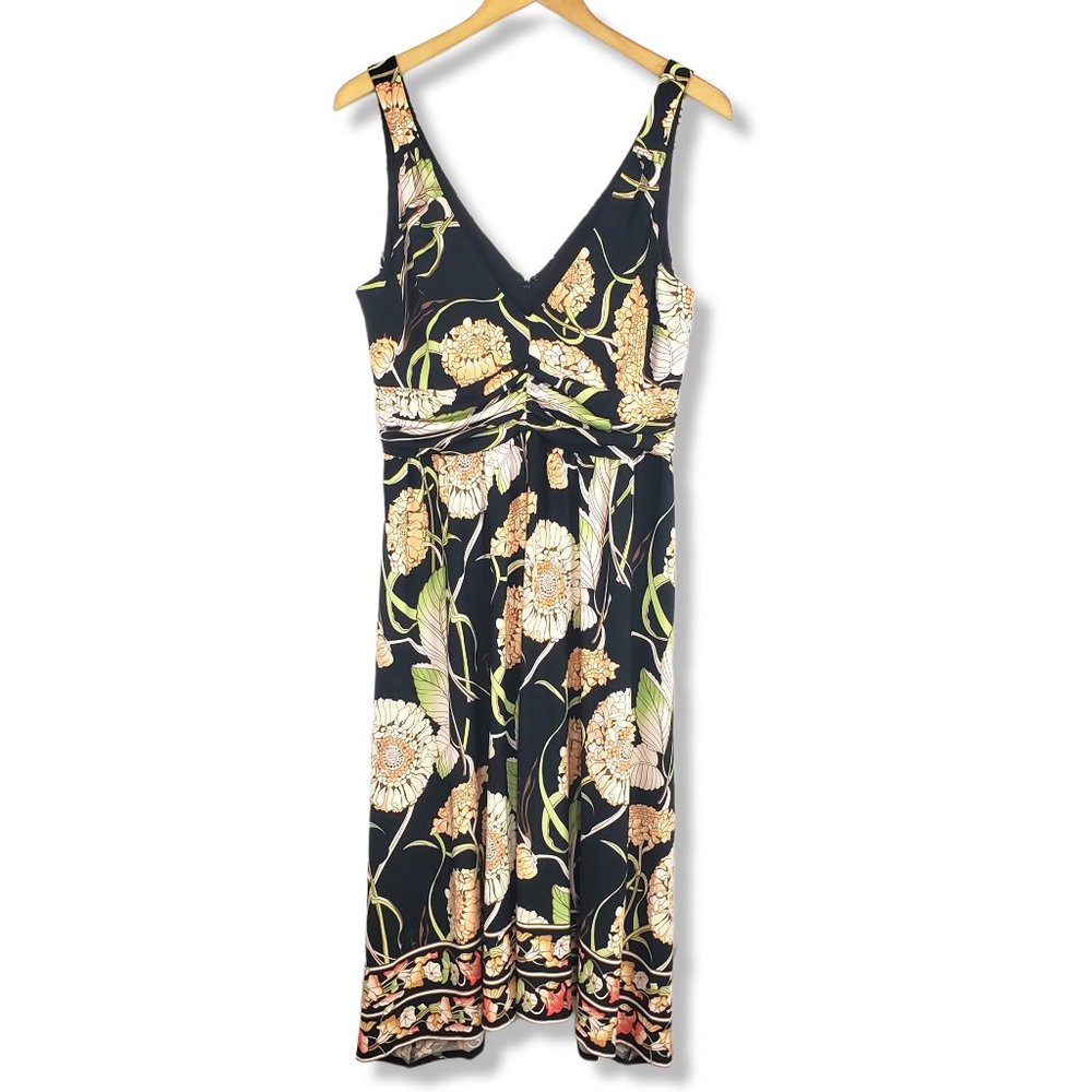 Jones Wear Dresses Black Floral Print V-Neck Midi/Maxi Dress Size 14
